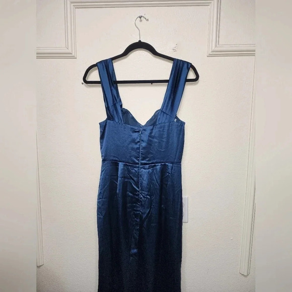 Lulus Stunning Arrival Dark Teal Satin Off-The-Shoulder Maxi Dress Wedding - Picture 10 of 11